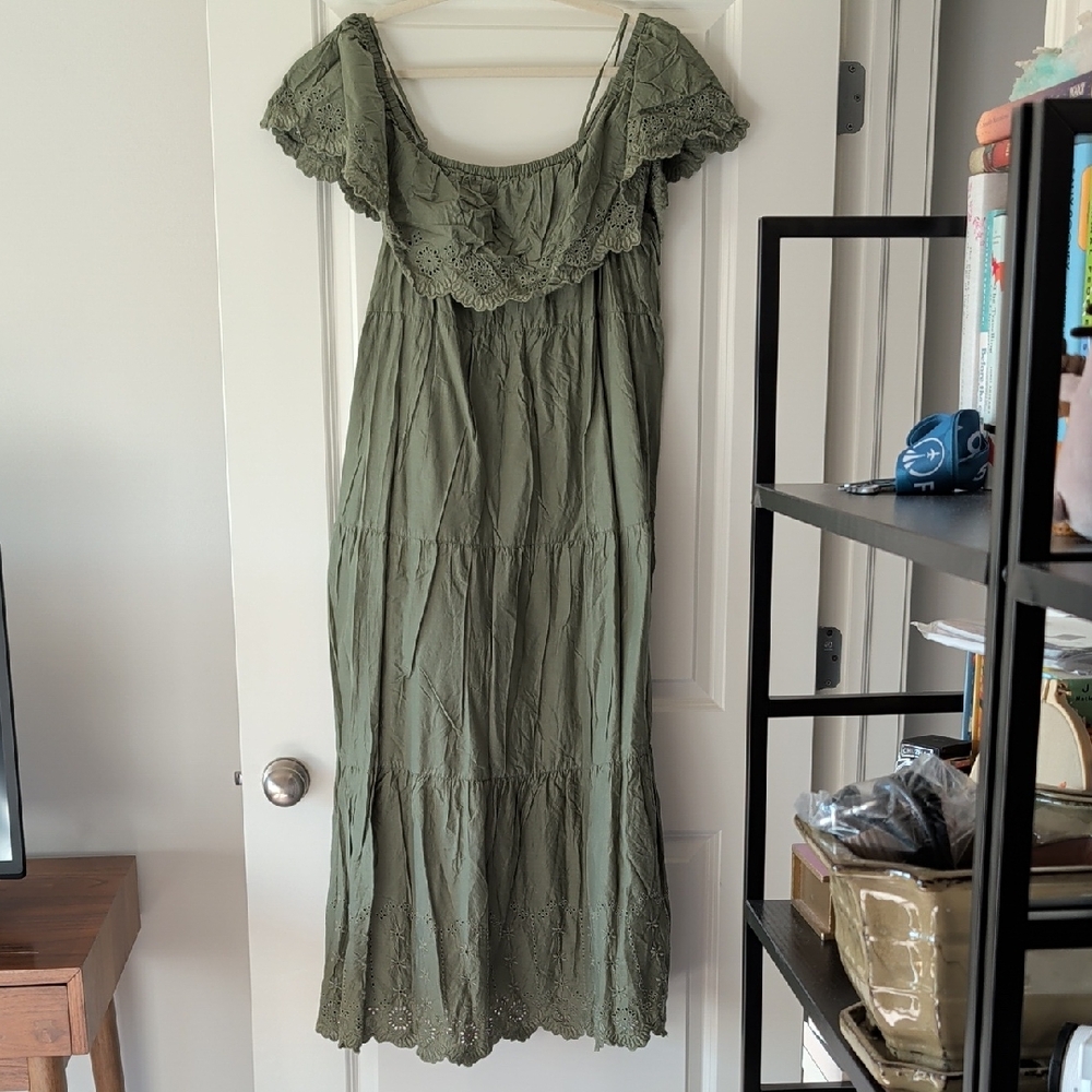 Old Navy Olive Green Maxi Dress with Lace Detail